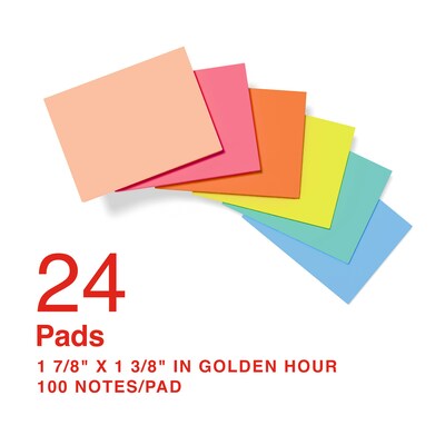 Staples Sticky Notes, 1 3/8 x 1 7/8, Golden Hour Collection, 100 Sheets/Pad, 24 Pads/Pack (ST62863