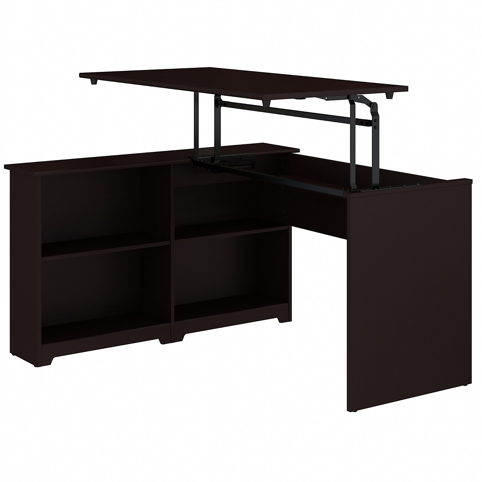 Bush Furniture Cabot 36-42H 3 Position Sit to Stand Corner Bookshelf Desk, Espresso Oak (WC31816)