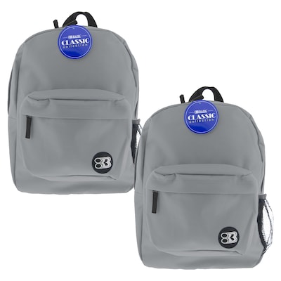 Bazic Classic Kids Laptop Compatible Backpack, Medium, Gray, 2/Bundle (BAZ1061-2)