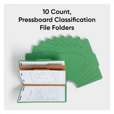 Smead 50% Recycled Pressboard Classification Folders, 2 Expansion, Legal Size, 2 Dividers, Green, 1