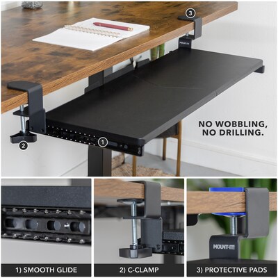 Mount-It! Adjustable 30"W Clamp-On Keyboard and Mouse Tray, Black (MI-7181)