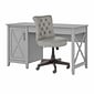 Bush Furniture Key West 54"W Computer Desk with Storage and Mid-Back Tufted Office Chair, Cape Cod Gray (KWS020CG)