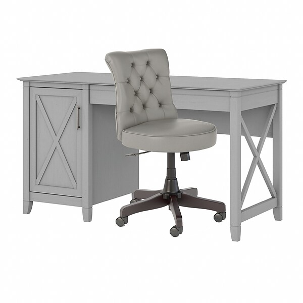 Bush Furniture Key West 54 Computer Desk with Storage and Mid-Back Tufted Office Chair, Cape Cod Gray (KWS020CG)