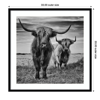 Amanti Art Highland Cow Couple by Stephane Pecqueux Wood Framed Wall Art Print, 33" x 33" (A42677163164)