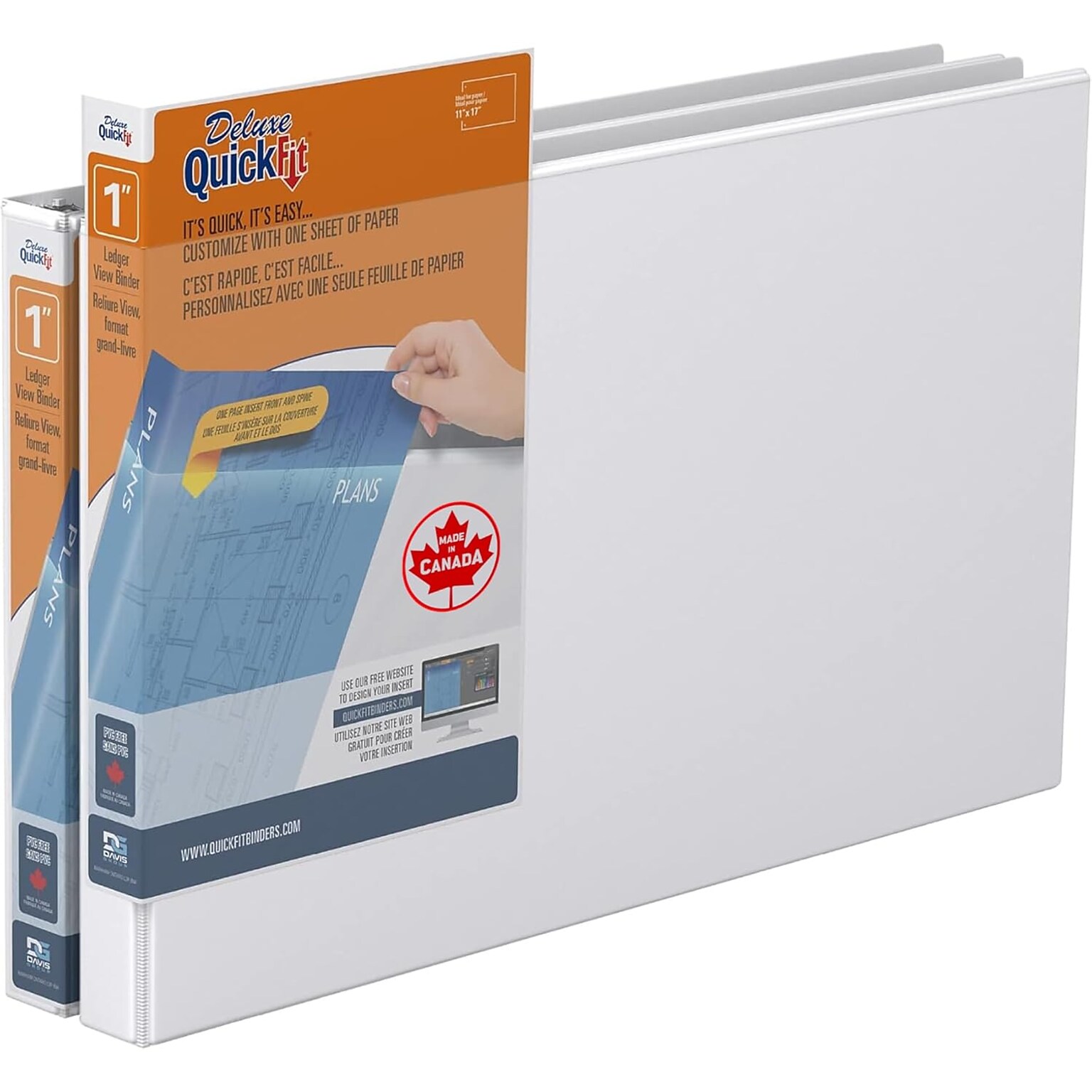 Davis Group QuickFit Heavy Duty 1 3-Ring Standard Binders, D-Ring, White, 2/Pack (94010-02)