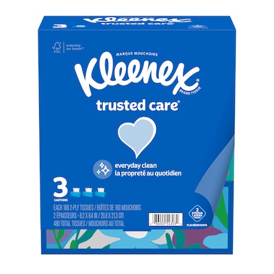 Kleenex Standard Facial Tissue, 2-Ply, 160 Sheets/Box, 3 Boxes/Pack (54303)