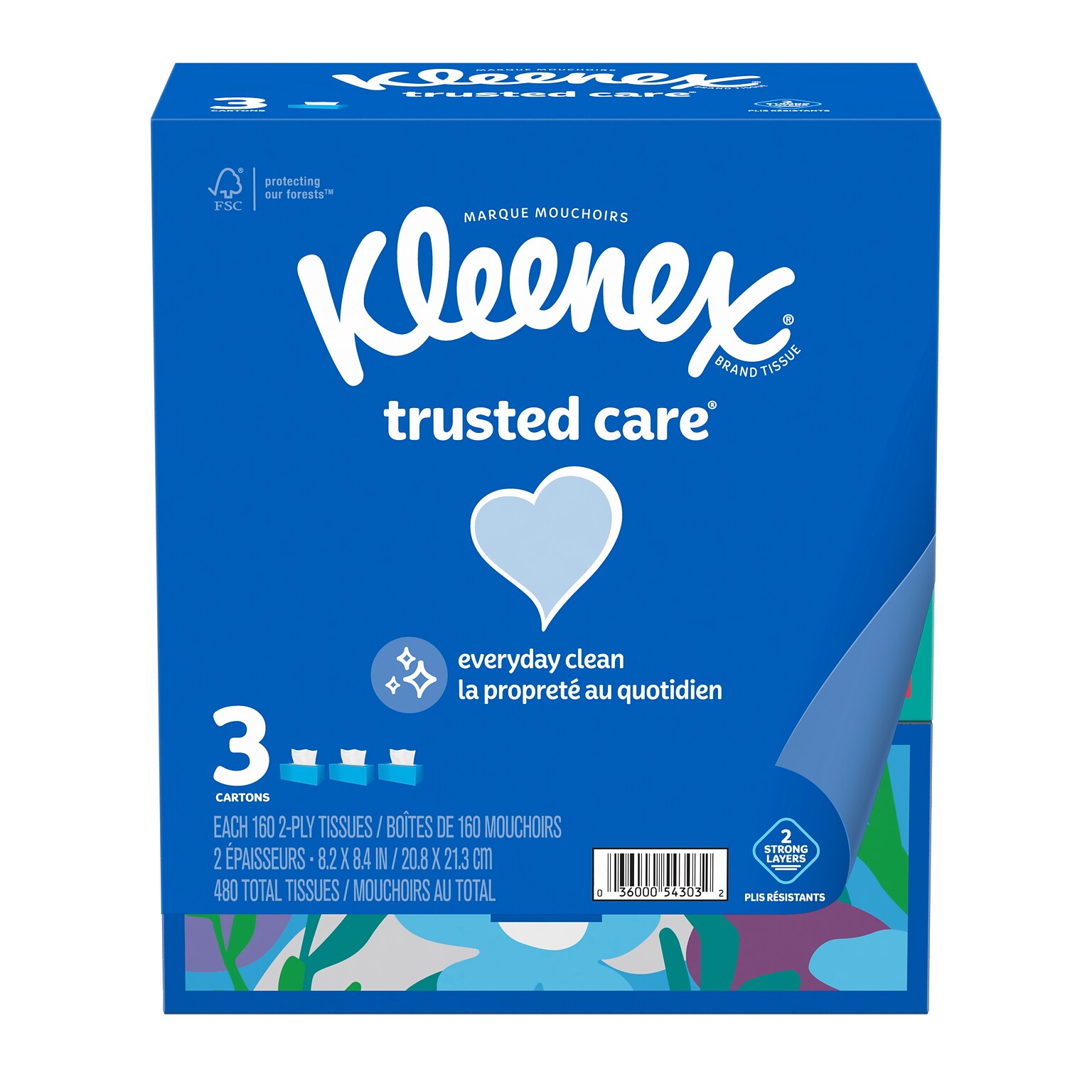 Kleenex Standard Facial Tissue, 2-Ply, 160 Sheets/Box, 3 Boxes/Pack (54303)