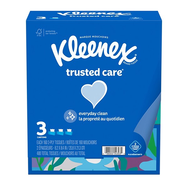 Kleenex Trusted Care Tissues, 2-Ply, Bundle Pack - 3 - 160 tissue cartons [480 tissues]
