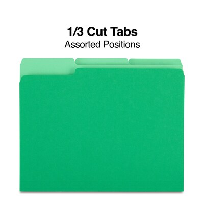 Staples File Folders, 1/3-Cut Tab, Letter Size, Green, 100/Box (ST224543-CC)