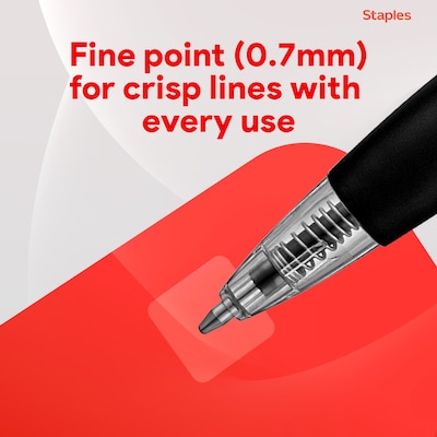 Staples® Retractable Ballpoint Pens, Fine Point, 0.7mm, Black Ink, Dozen (50786-CC)