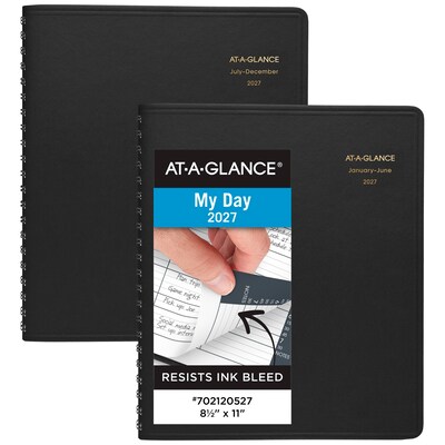 2027 AT-A-GLANCE 8.5 x 11 Calendar Year Daily Appointment Book, Faux Leather Cover, Black, 2/Set (70-212-05-27)
