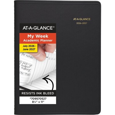 2026-2027 AT-A-GLANCE 8.25 x 11 Academic Weekly Appointment Book, Faux Leather Cover, Black (70-957-05-27)