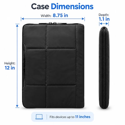 Vangoddy Padded Quilted 11" Tablet and Laptop Sleeve, Black (RDYLEA761)
