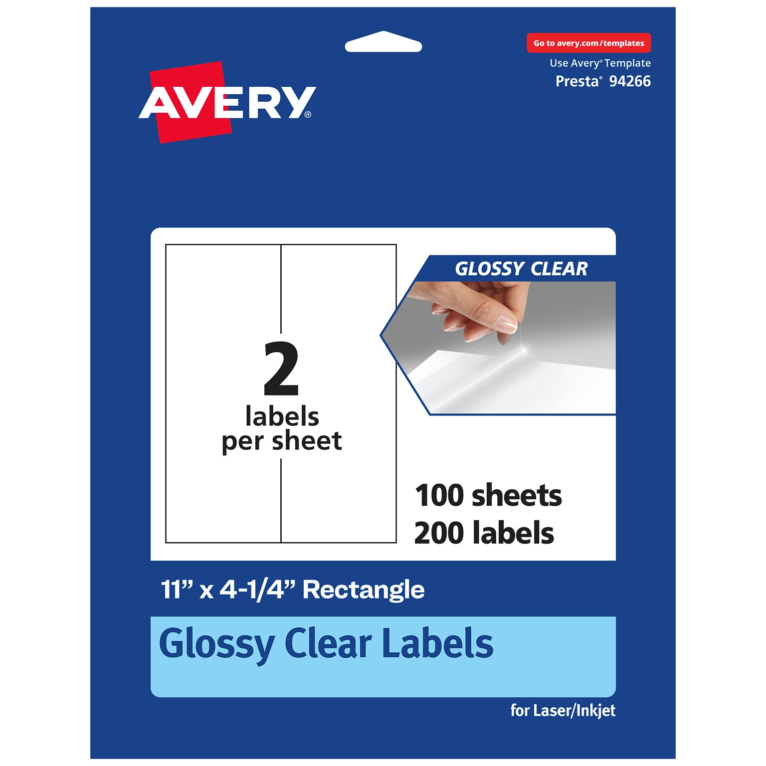 Avery Laser/Inkjet Multipurpose Labels, 4.25 x , Glossy Clear, 200/Box (94266)
