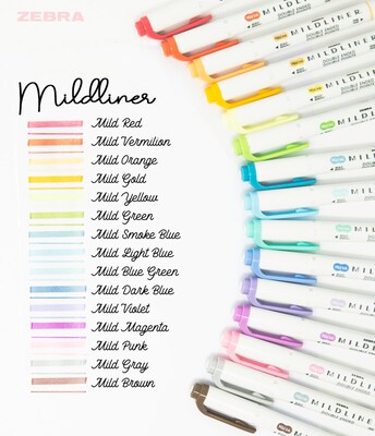 Zebra Mildliner Twin Tip Highlighters, Bullet/Chisel Tip, Assorted, 15/Pack (78115)