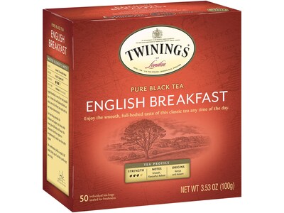 Twinings English Breakfast Black Tea Bags, 3.53 Oz., 50/Box (F05331)
