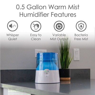 Crane Ultrasonic Cool Mist Tabletop Humidifier, 1-Gallon, For Rooms 500 sq. ft., Clear/White (EE-5301CW)