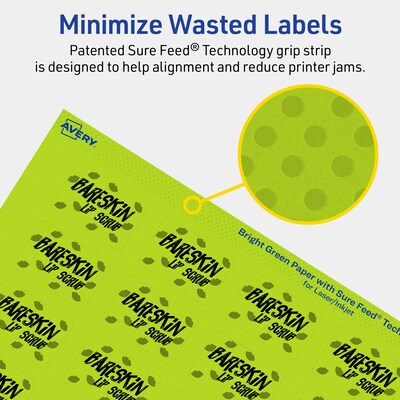 Avery Laser/Inkjet Multipurpose Rectangle Labels, 1" x 1.5", Bright Green, 1280/Pack (94219)