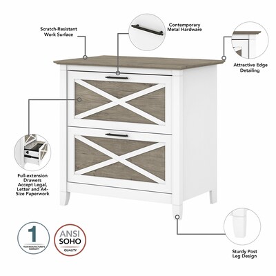 Bush Furniture Key West 54"W Computer Desk with Storage and 2-Drawer Lateral File Cabinet, Shiplap Gray/Pure White (KWS008G2W)