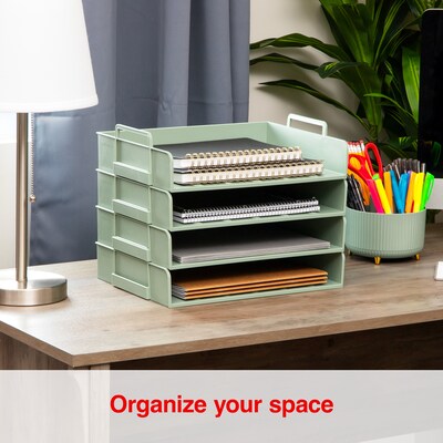 Staples Plastic Side Loading Stackable Letter Tray, Letter Size, Sage Green, 4/Pack (ST63889)