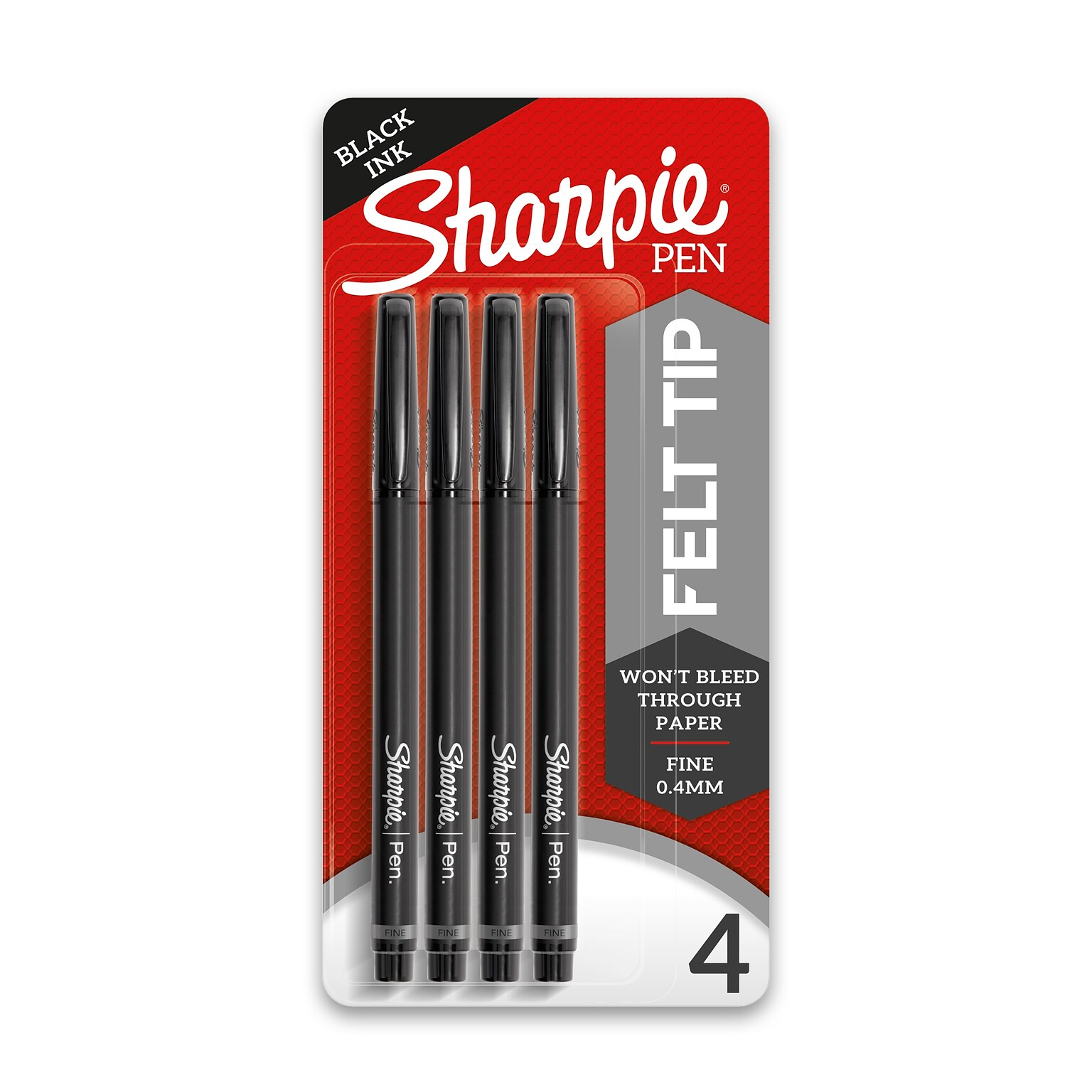 Sharpie Felt Pens, Fine Point, 0.4mm, Black Ink, 4/Pack (1742661)