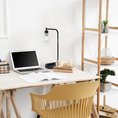 Creekwood Home Vintage Vantage 18.8" Minimalist Industrial Curved Arm Desk Lamp, Feit LED Bulb, Black (CWD-1013-BK-LB)