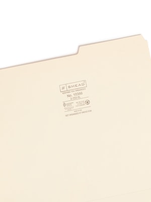 Smead File Folders, Reinforced 2/5-Cut Right Position, Guide Height, Letter Size, Manila, 100/Box (10386)