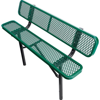 Global Industrial 6' Outdoor Steel Bench w/ Backrest, Expanded Metal, In Ground Mount, Green (277154IGN)