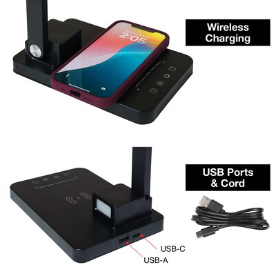 Excello Brands Wellness Series LED Desk Lamp, 16", with USB Port, Black (EGP-DL-19-BLK)