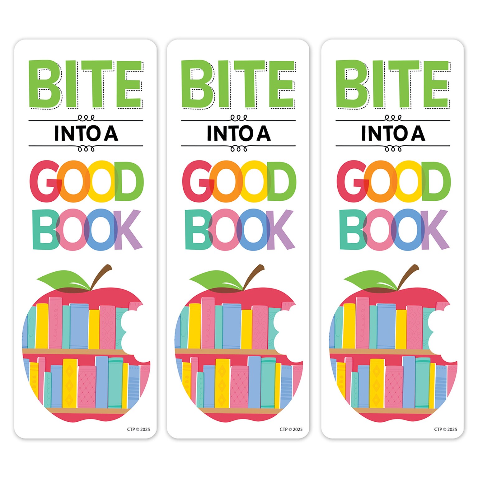 Creative Teaching Apple Time Bite Into... Bookmark, Multicolored, 30/Pack, 3 Packs/Bundle (CTP11034-3)