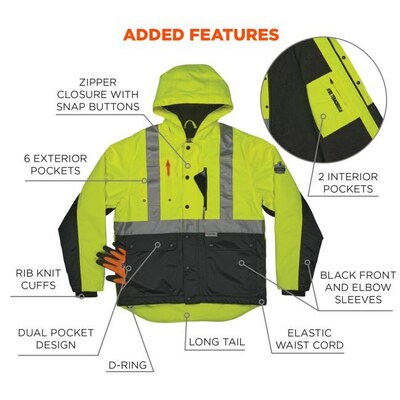 GloWear 8275 Heavy-Duty High-Visibility Workwear Jacket, L, Lime/Black (23974)