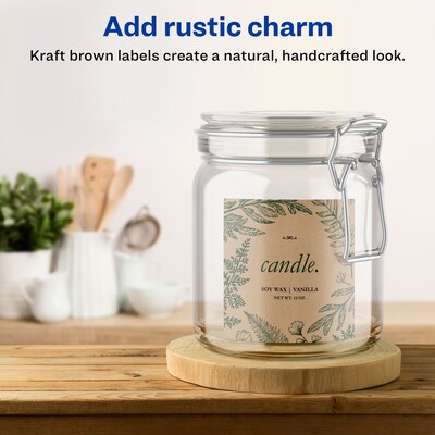 Avery Square Labels, 4 x 4, Kraft Brown, 100 Labels/Pack (94100)