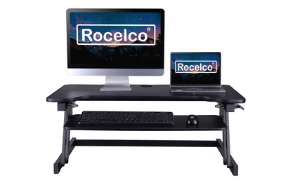 Rocelco 37.5" Height Adjustable Standing Desk Converter, Sit Stand Up Retractable Keyboard Riser, Black (R DADRB)