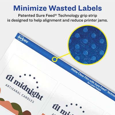 Avery Laser/Inkjet Square Multipurpose Labels, 2-1/2" x 2-1/2", Clear, 90/Pack (94104)