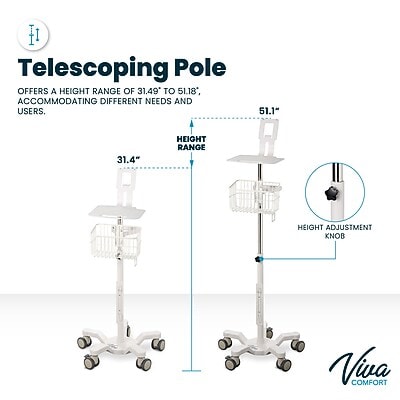 Viva Comfort Welch Allyn Connex Spot Monitor Adjustable Mobile Stand with Work Surface, White (ADI912-C-MP-02-MK)