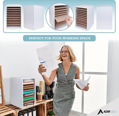 AdirOffice 500 Series 11-Compartment Literature Organizers, 10.75" x 11.75", White, 2/Pack (500-11-WHI-2PK)