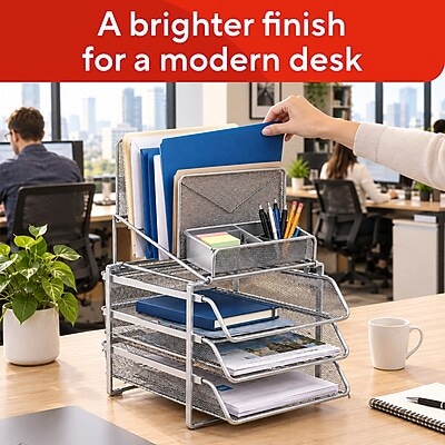 TRU RED™ All-In-One 10-Compartment Wire Mesh Compartment Storage, Silver (TR57531)