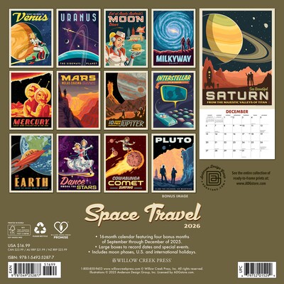 2026 Willow Creek Space Travel 12 x 12 Monthly Wall Calendar (52877)