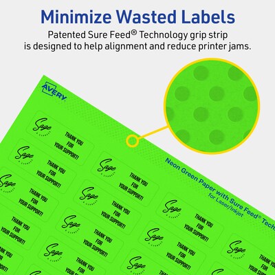 Avery Rectangle Multipurpose Labels, 2/3" x 1-3/4", Neon Green, 440/Pack (94209)