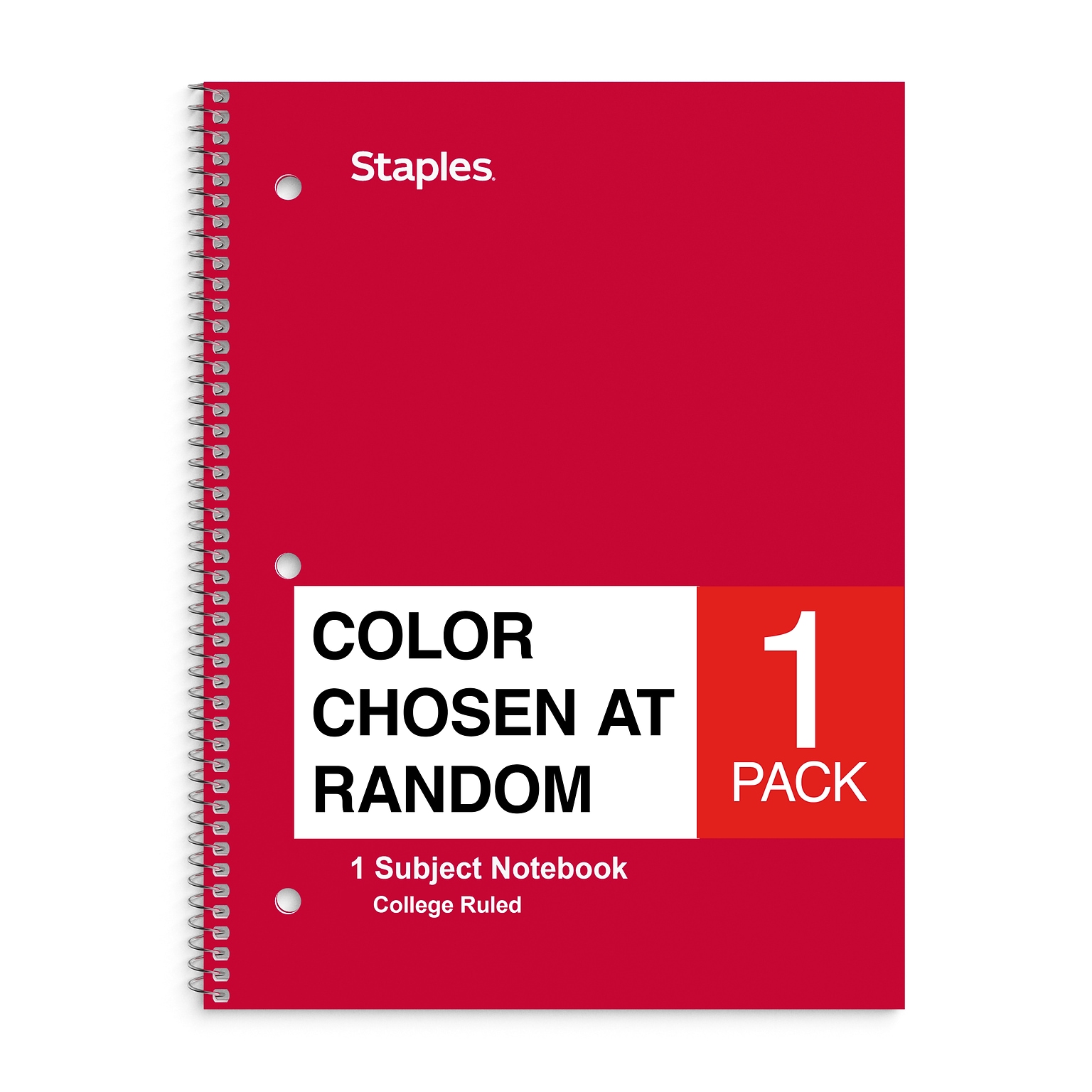 Staples® Poly 1-Subject Notebook, 8 x 10.5, College Ruled, 70 Sheets, Color chosen at random (ST54894C)