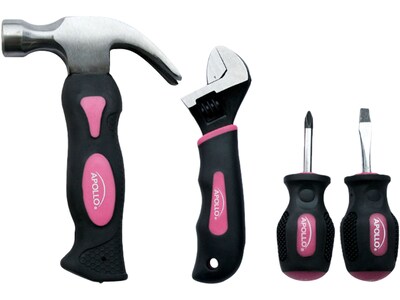 Apollo Tools Stubby Tool Set, 4-Piece, Pink/Black (DT0240P)