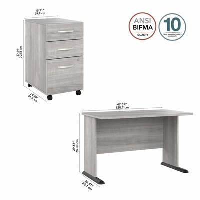 Bush Business Furniture Studio A 48"W Computer Desk with 3 Drawer Mobile File Cabinet, Platinum Gray (STA001PGSU)