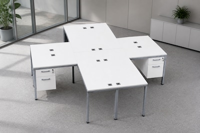 Boss Office Products Simple System 60"W L-Shaped Desk with Pedestal, White, 4/Set (SGSD019-201-WT)