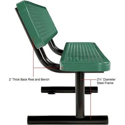 Global Industrial 6' Outdoor Steel Bench w/ Backrest, Expanded Metal, Green (277154GN)