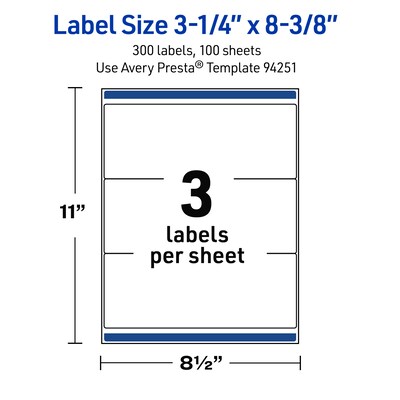 Avery Rectangle Laser Multipurpose Labels, 3-1/4" x 8-3/8", White, 300/Box (19479399347)