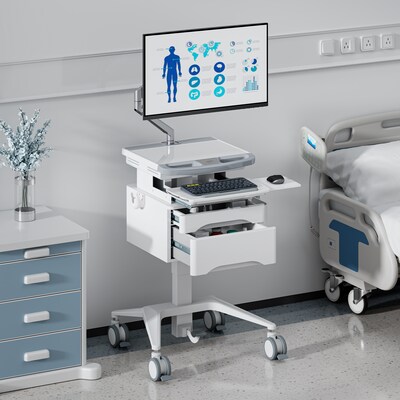 Mount-It! MedHub Mobile Medical Cart Workstation with Drawers, Monitor arm, and Locking Caster Wheel