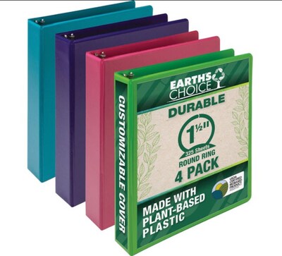 Samsill Earth's Choice 1.5" 3-Ring View Binder, Assorted Colors, 4/Pack (SAMMS48659)