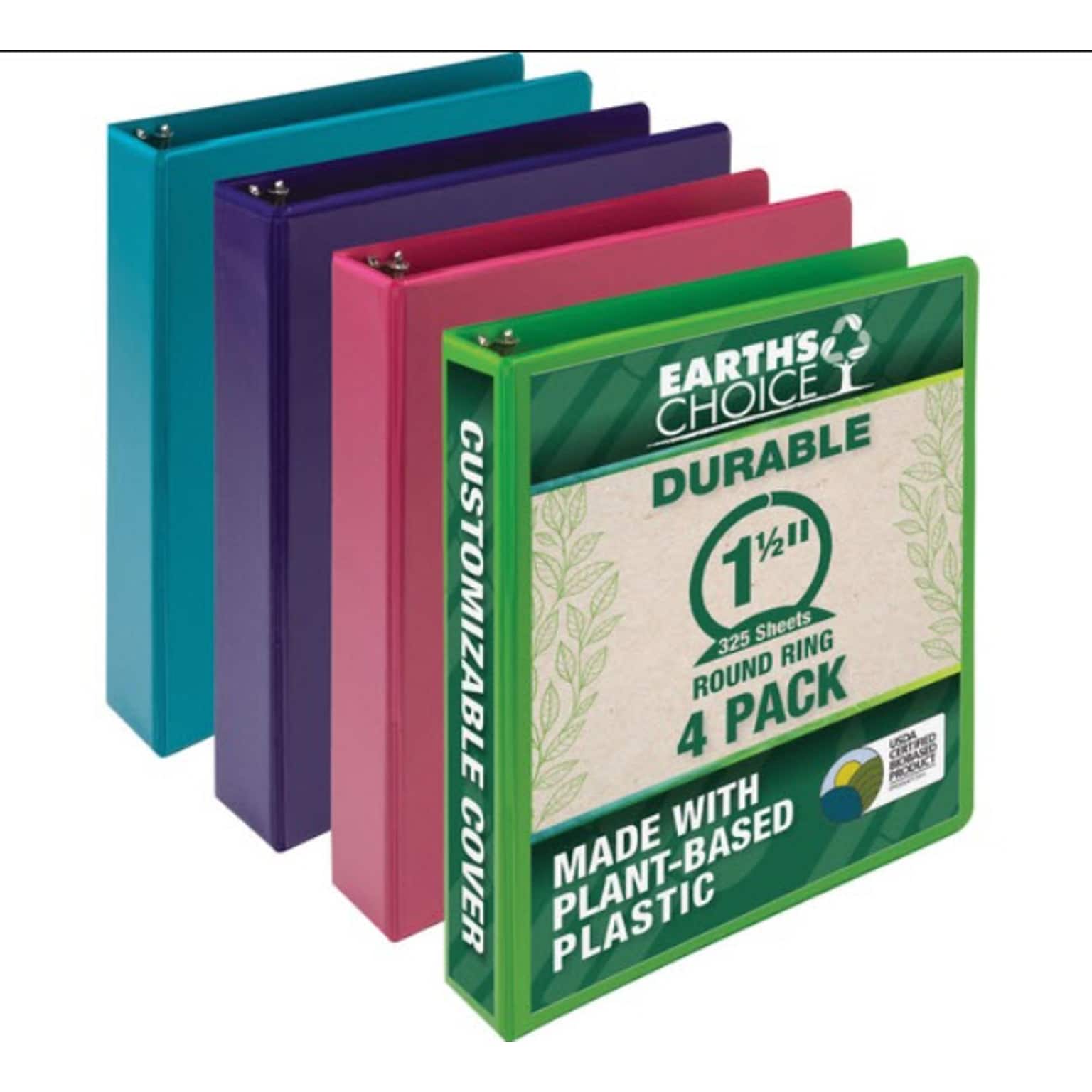 Samsill Earths Choice 1.5 3-Ring View Binder, Assorted Colors, 4/Pack (SAMMS48659)
