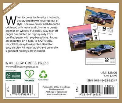 2027 Willow Creek American Muscle Cars 6.2 x 5.4 Daily Day-to-Day Calendar, Assorted Colors (63217)