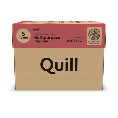 Quill Brand® 8.5" x 11" Multipurpose Copy Paper, 20 lbs., 94 Brightness, 500 Sheets/Ream, 5 Reams/Carton (520555)